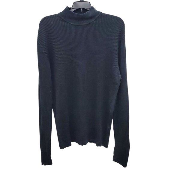 Perry Ellis Vintage Men's Black Tussah Silk Blend Ribbed Knit Mockneck Sweater L - Picture 1 of 4
